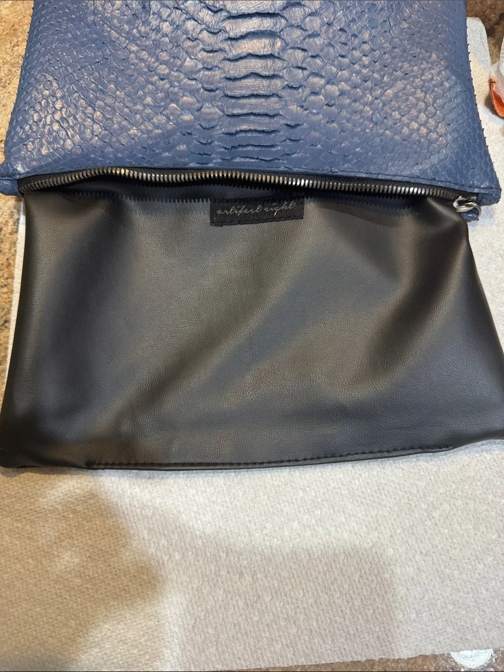 NWT Artifact Eight Blue Faux Python Large Zip Clutch Wristlet w/ Dust Bag
